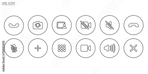 Simple Line icon of video call, Video conference, set of buttons template for mobile phone online app. online meeting workspace, internet talk, vector illustration in transparent background.