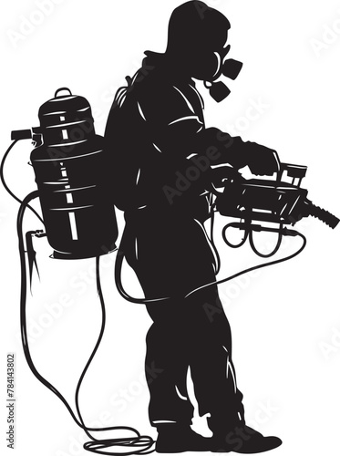 Insect Exterminator Man with Fumigator Emblem Chemical Crusader Fumigating Man Symbol