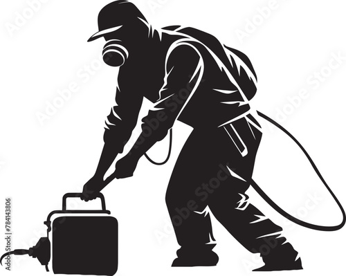 Chemical Crusader Fumigating Man Symbol Bug Banisher Pest Control Logo Vector
