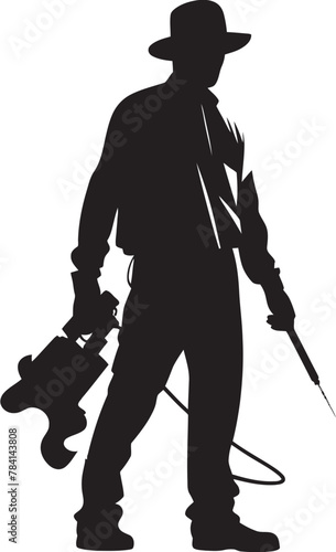Toxin Tamer Fumigating Man Logo Vector Pest Eradicator Man with Sprayer Icon