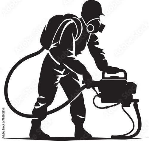 Pest Purifier Fumigating Man Emblem Design Fume Guardian Vector Logo Icon