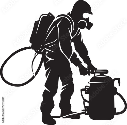 Vermin Vanquisher Pest Control Symbol Toxin Tamer Fumigating Man Logo Vector
