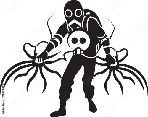 Pest Eradicator Man with Sprayer Icon Fume Defender Vector Emblem Design