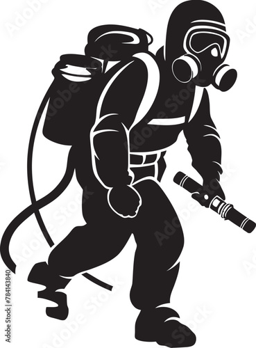 Fume Warrior Vector Logo Symbol Infestation Investigator Fumigating Man Emblematic Icon