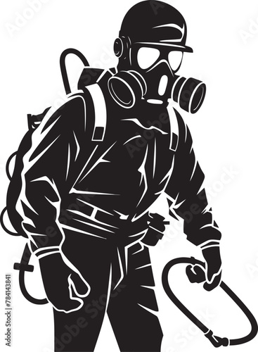 Bug Blaster Pest Control Symbolic Emblem Toxin Terminator Fumigating Man Icon Vector