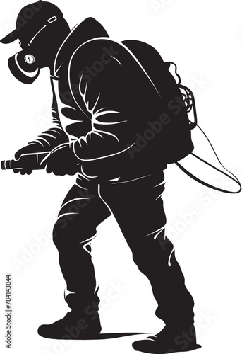 Bug Battler Pest Control Symbol Vector Fumigation Force Man with Sprayer Iconic Design