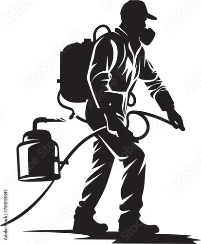 Pest Purge Vector Logo Emblem Fume Fighter Fumigating Man Symbol Vector