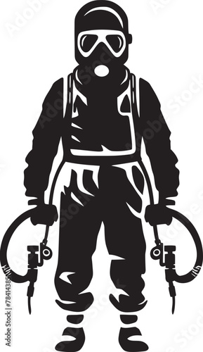 Fumigation Hero Man with Fumigator Design Pest Patrol Vector Logo Icon