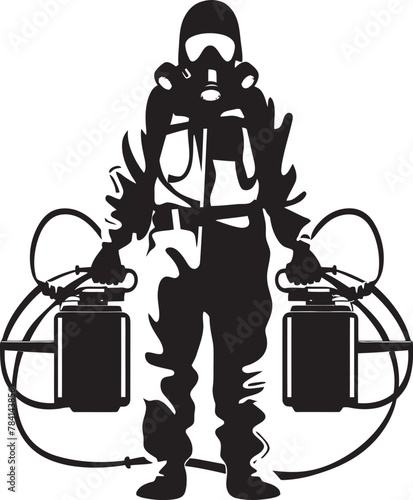Pest Purifier Pest Control Icon Vector Bug Banisher Man with Sprayer Emblem Design