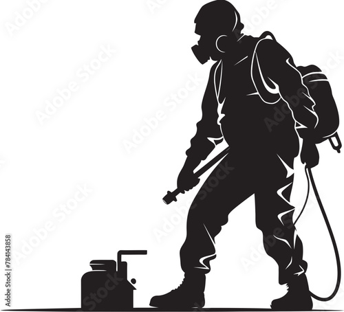 Fume Defender Vector Logo Symbol Pest Eradicator Fumigating Man Symbolic Icon