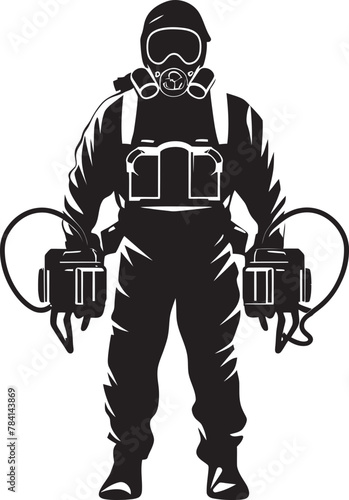 Pest Eradicator Fumigating Man Symbolic Icon Toxin Tamer Pest Control Emblem Vector