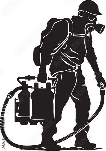 Pest Assassin Pest Control Symbol Vector Fume Fighter Man with Sprayer Emblem Design