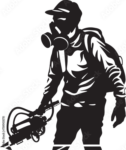 Fume Guardian Fumigating Man Iconic Emblem Pest Assassin Pest Control Symbol Vector