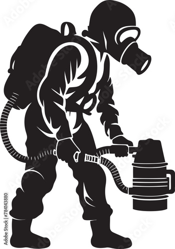 Fume Fighter Man with Sprayer Emblem Design Bug Blaster Vector Logo Symbol