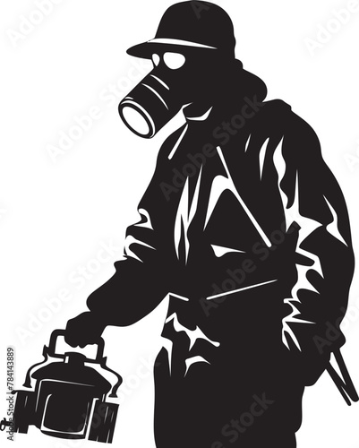 Bug Battler Fumigating Man Symbol Vector Toxin Terminator Pest Control Icon Emblem