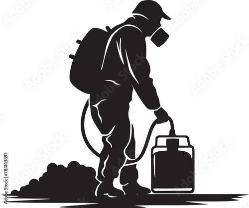 Pest Patrol Vector Logo Symbol Fume Defender Fumigating Man Emblem Symbol