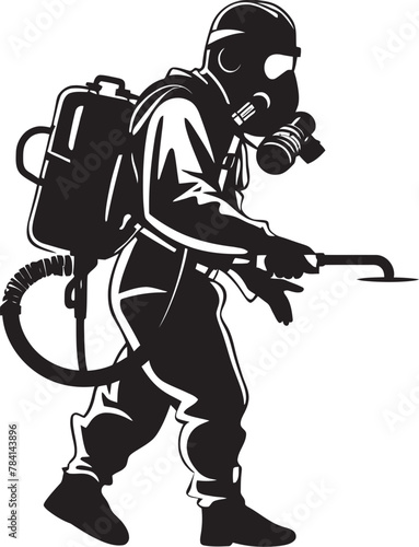 Pest Protector Man with Fumigator Icon Design Fume Warrior Vector Logo Emblem
