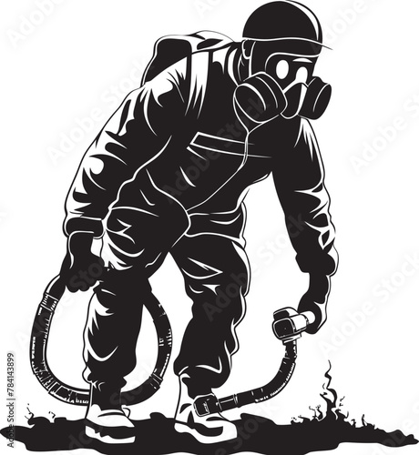 Fume Defender Fumigating Man Emblem Symbol Pest Purifier Pest Control Icon Vector