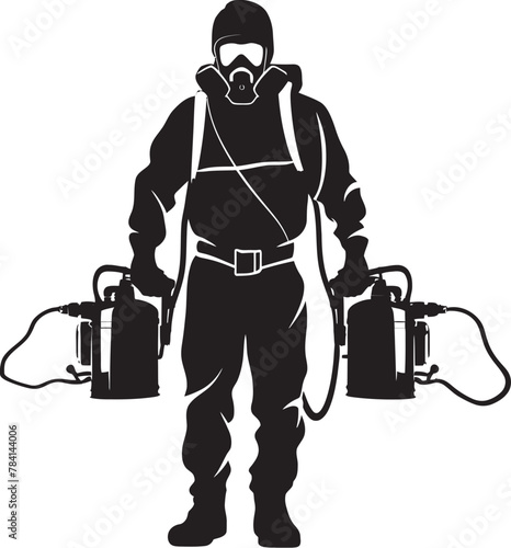 PestProwl Pest Control Symbol ToxinTackle Fumigating Man Logo Vector