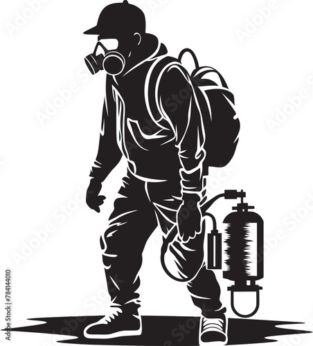 ToxinTackle Fumigating Man Logo Vector PestPurge Fumigating Man Emblem Icon