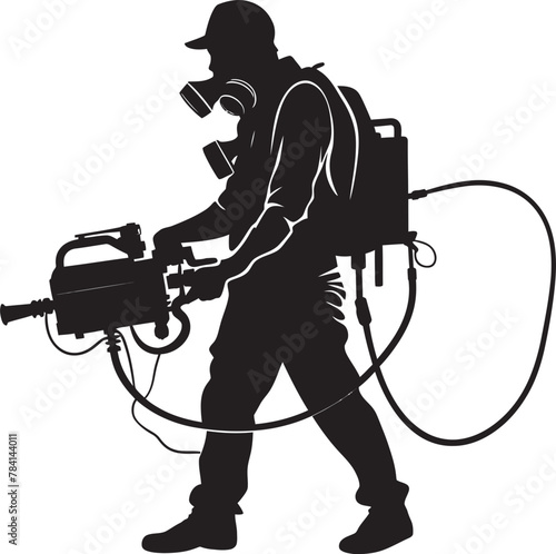 PestPurge Fumigating Man Emblem Icon BugBlitz Pest Control Symbol Vector