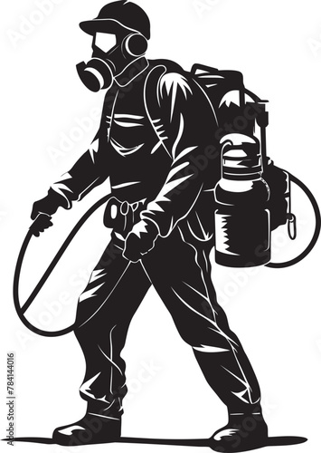 BugBlitz Pest Control Symbol Vector PestProwess Fumigating Man Emblem Design
