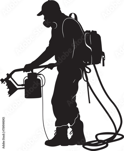 BugBlast Fumigating Man Iconic Design PestPurge Vector Emblem Icon