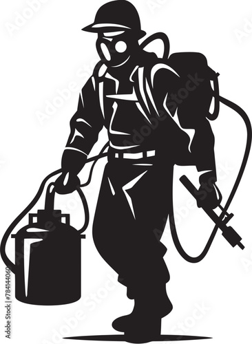 PestPioneer Vector Emblem Design BugBlitz Fumigating Man Symbol Vector