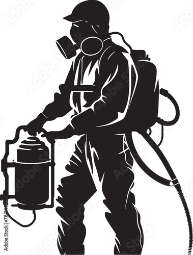 PestPatrol Fumigating Man Emblem Symbol PestPioneer Vector Emblem Design