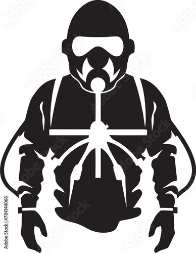 FumeGuard Fumigating Man Iconic Emblem PestPatrol Pest Control Symbol Vector