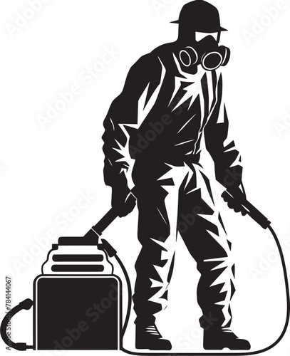 PestPurge Vector Emblem Logo FumeGuard Fumigating Man Iconic Emblem