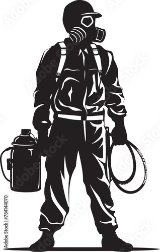 PestPioneer Fumigating Man Emblematic Icon PestPatrol Vector Emblem Symbol