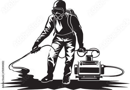 FumeFight Vector Emblem Icon PestPioneer Fumigating Man Emblem Symbol