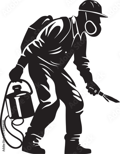 FumeGuard Vector Emblem Icon PestPatrol Fumigating Man Symbol Vector