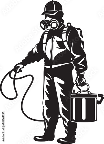 PestPioneer Vector Emblem Design BugBane Fumigating Man Emblematic Logo