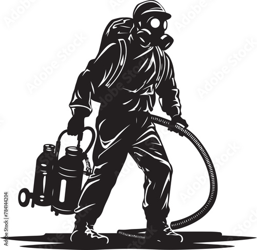 Vermin Vigilant Pest Control Symbol Infestation Investigator Fumigating Man Emblem
