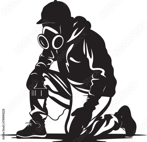 Pest Protector Fumigating Man Emblem Icon Bug Blaster Pest Control Symbol Vector