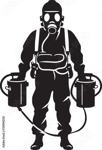 Fume Fighter Fumigating Man Emblem Logo Pest Patrol Vector Logo Icon