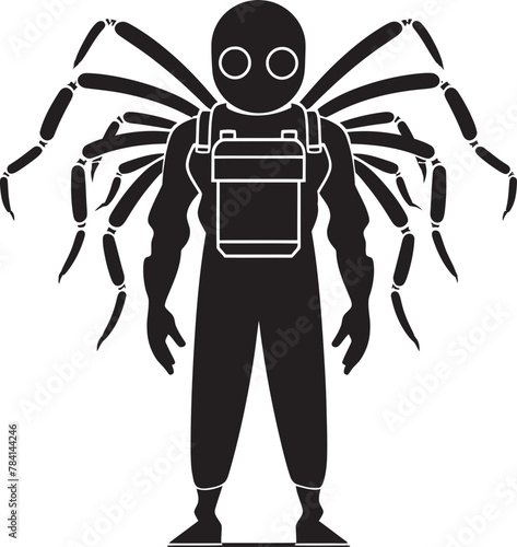 Bug Buster Fumigating Man Iconic Design Pest Purge Vector Emblem Icon