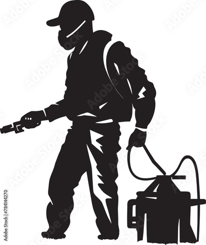 Pest Purger Fumigating Man Emblematic Icon Pest Patrol Vector Emblem Icon