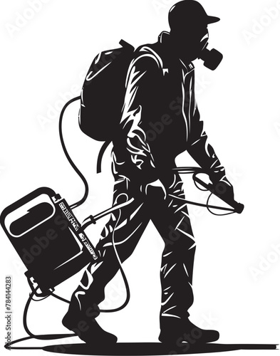 Pest Pursuit Fumigating Man Symbol Design Bug Blaster Vector Emblem Symbol