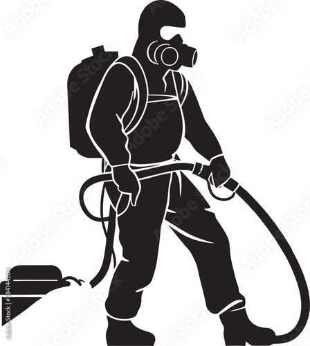 Bug Buster Fumigating Man Symbolic Emblem Pest Pursuer Vector Emblem Symbol