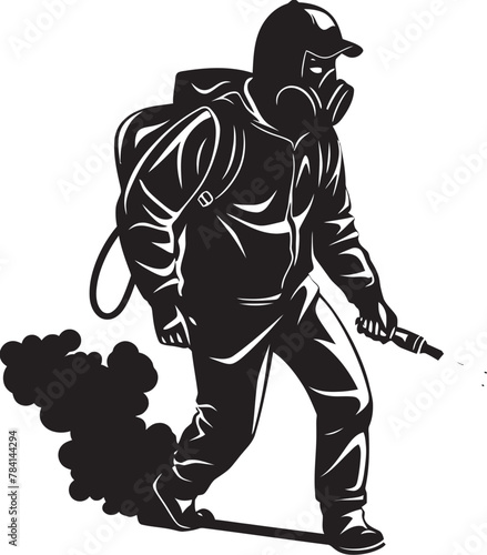 Pest Purger Vector Emblem Design Bug Buster Fumigating Man Symbolic Emblem