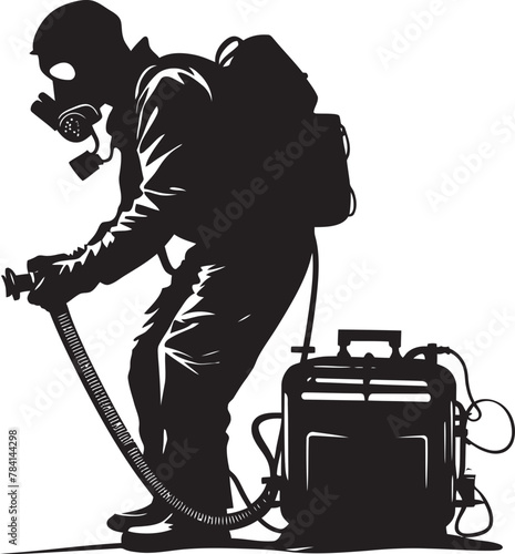 Bug Buster Vector Emblem Symbol Pest Pursuer Fumigating Man Symbol Design
