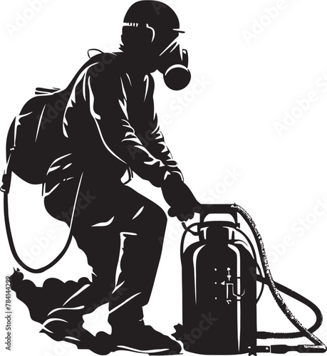 Pest Patrol Pest Control Emblem Vector Pest Paladin Fumigating Man Icon Vector