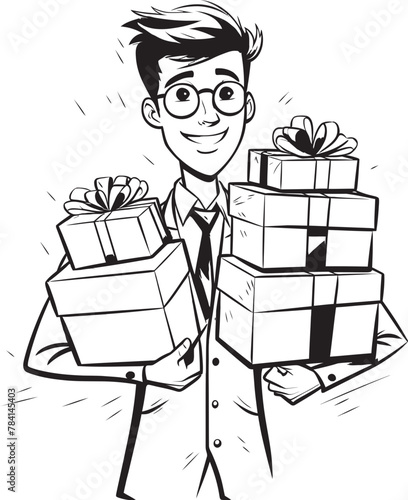 Merry Messenger Present Stack Logo Symbol Gift Gatherer Man Carrying Presents Icon Design