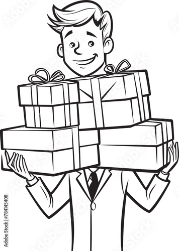 Gift Gatherer Man Carrying Presents Icon Design Surprise Slinger Vector Logo Emblem