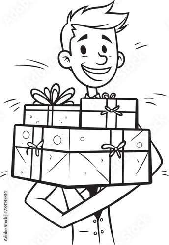 Merry Messenger Present Stack Icon Design Gift Gatherer Man Carrying Presents Emblematic Icon