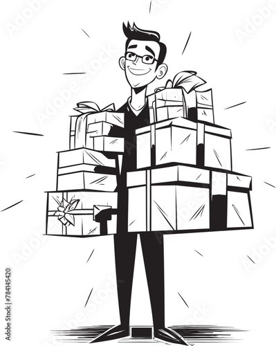 Gift Gatherer Man Carrying Presents Emblematic Icon Surprise Slinger Vector Icon Design