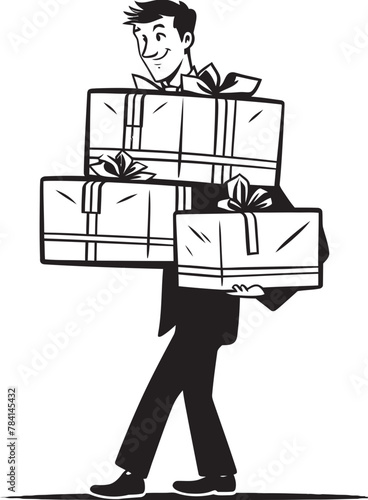 Gift Gatherer Man Carrying Gifts Symbol Emblem Surprise Slinger Vector Logo Symbol
